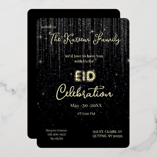 Zwarte Elegante Eid-viering Eid-feest uitnodiging (Voorkant / Achterkant)