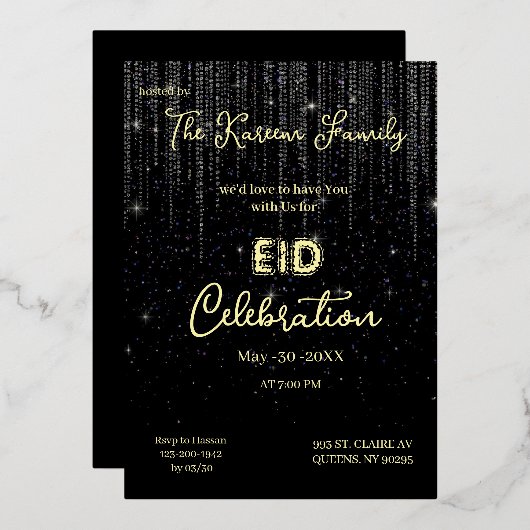 Zwarte Elegante Eid-viering Eid-feest uitnodiging (Voorkant / Achterkant)