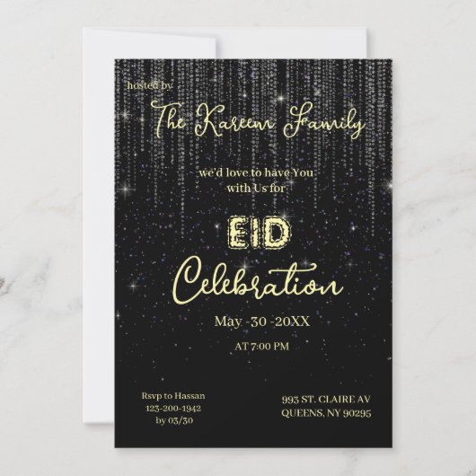 Zwarte Elegante Eid-viering Eid-feest uitnodiging (Voorkant)
