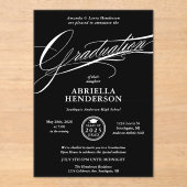 Zwarte Elegante en Formele Script Afstuderen Acryl Uitnodigingen (Voorkant)