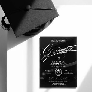 Zwarte Elegante en Formele Script Afstuderen Acryl Uitnodigingen