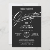 Zwarte Elegante en Formele Script Afstuderen Kaart (Voorkant)