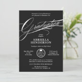 Zwarte Elegante en Formele Script Afstuderen Kaart (Staand voorkant)