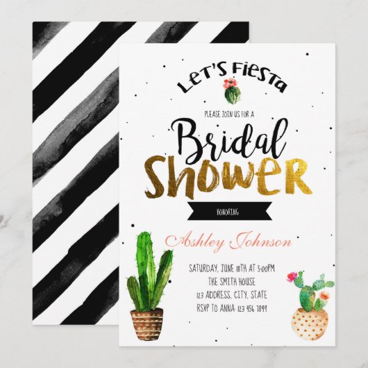 Zwarte elegante fiesta douchekaart kaart (Voorkant / Achterkant)