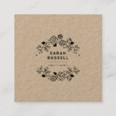 Zwarte elegante floral lijst kraft event planner vierkante visitekaartje (Voorkant)