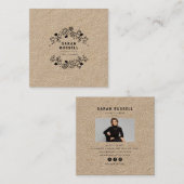 Zwarte elegante floral lijst kraft event planner vierkante visitekaartje (Voorkant / Achterkant)