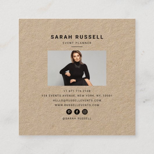 Zwarte elegante floral lijst kraft event planner vierkante visitekaartje (Achterkant)