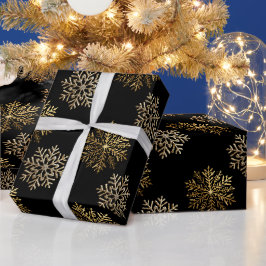 Zwarte Elegante Gouden Sneeuwvlokken Patroon Nieuw Cadeaupapier
