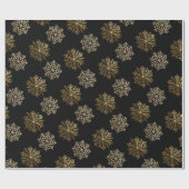 Zwarte Elegante Gouden Sneeuwvlokken Patroon Nieuw Cadeaupapier (Vlak)