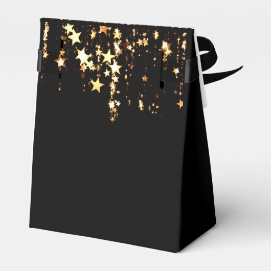 Zwarte elegante & gouden sterren dubbele gezamenli bedankdoosjes (Achterkant)