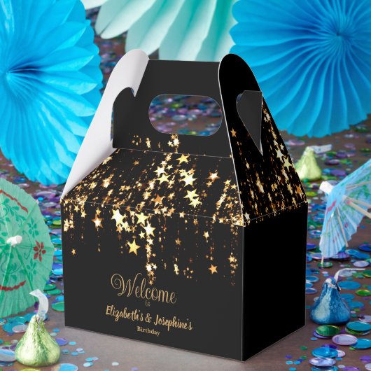 Zwarte elegante & gouden sterren dubbele gezamenli bedankdoosjes (Feest)