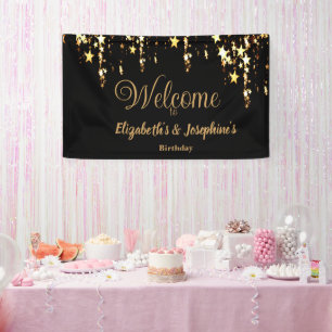 Zwarte elegante & gouden sterren dubbele gezamenli spandoek