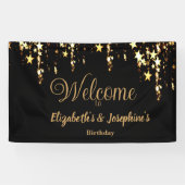 Zwarte elegante & gouden sterren dubbele gezamenli spandoek (Horizontaal)