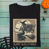 Zwarte, elegante heks op bezem,  Halloween T-shirt
