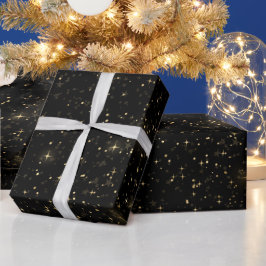Zwarte Elegante Hemelse Sterren Gouden Sterren Ont Cadeaupapier