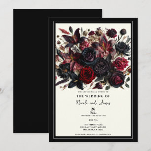 Zwarte Elegante Herfst Geperste Bloemen Donkere Br Kaart