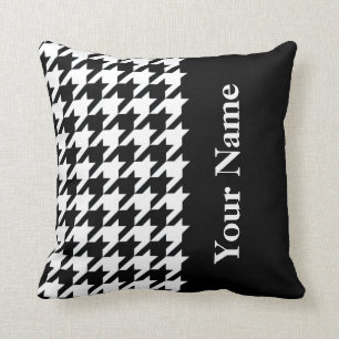 Zwarte Elegante Houndstooth met naam Kussen