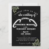 Zwarte elegante huwelijksuitnodiging met eucaly kaart (Voorkant)