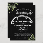 Zwarte elegante huwelijksuitnodiging met eucaly kaart (Voorkant / Achterkant)