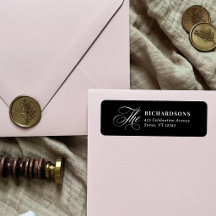 Zwarte Elegante Kalligrafie Huwelijk Retouradres