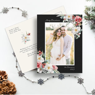 Zwarte Elegante Kerst Foto Vakantie Ansichtkaart Briefkaart