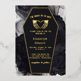 Zwarte Elegante Kist Gotische Halloween Huwelijk Folie Uitnodiging