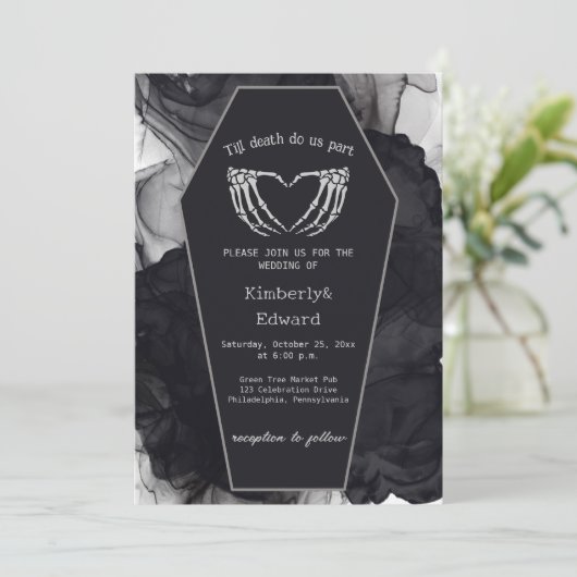 Zwarte Elegante Kist Gotische Halloween Huwelijk Kaart (Staand voorkant)