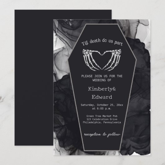 Zwarte Elegante Kist Gotische Halloween Huwelijk Kaart (Voorkant / Achterkant)