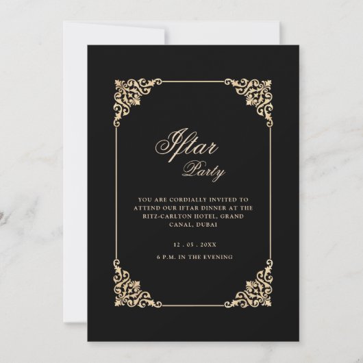 Zwarte Elegante Klassieke Frame Script Iftar-feest Kaart (Voorkant)