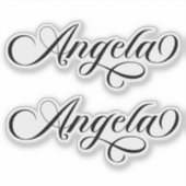 Zwarte Elegante Lettering Angela Sticker (Voorkant)