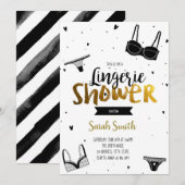 Zwarte elegante lingerie douchekaart kaart (Voorkant / Achterkant)