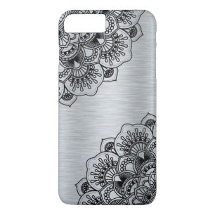 Zwarte elegante mandala met zilveren metallic acht 	iPhone 8/7 plus hoesje