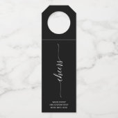 Zwarte Elegante Minimal Script Proost Feest Flessenhanger (Voorkant)