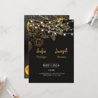 Zwarte Elegante Minimalistische Huwelijksuitnodigi Kaart