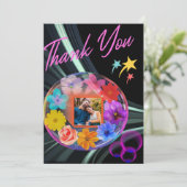 Zwarte Elegante Moderne Bloemrijke Kleurrijke Boho Bedankkaart (Staand voorkant)