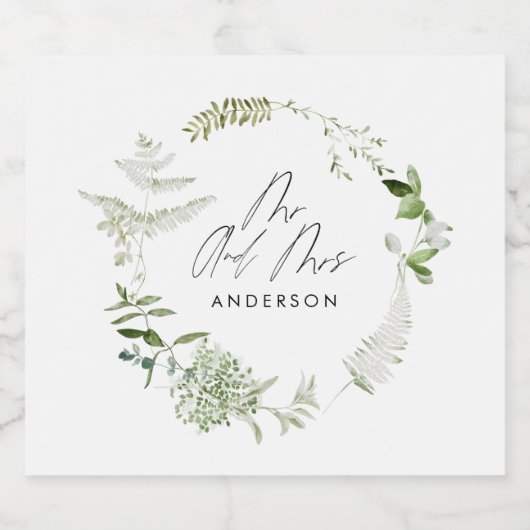 Zwarte elegante moderne botanische script bruiloft likeurfles etiket (Enkel label)