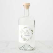 Zwarte elegante moderne botanische script bruiloft likeurfles etiket (Voorkant)