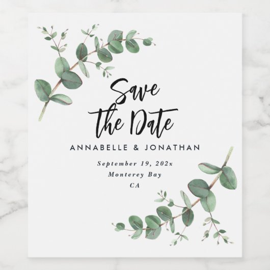 Zwarte elegante moderne eucalyptus bespaart de dat wijn etiket (Enkel label)