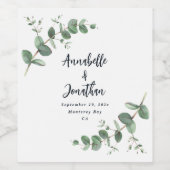 Zwarte elegante moderne eucalyptus bruiloft wijn etiket (Enkel label)