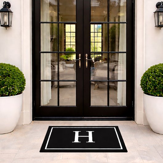 Zwarte Elegante Moderne Monogram Deurmat