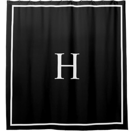 Zwarte Elegante Moderne Monogram Douchegordijn (Voorkant)