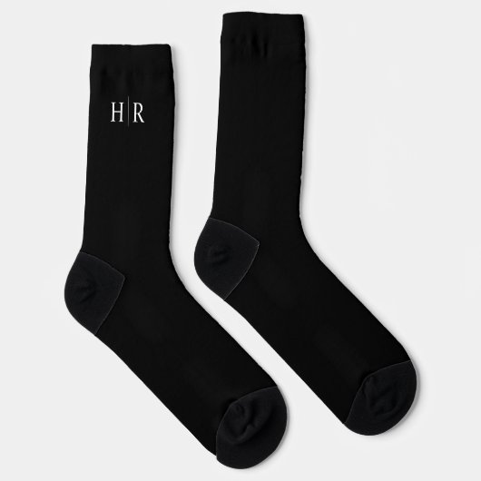 Zwarte Elegante Moderne Monogram Sokken (Rechts)