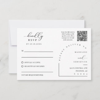 Zwarte Elegante Moderne RSVP Huwelijksuitnodiging  Kaartje
