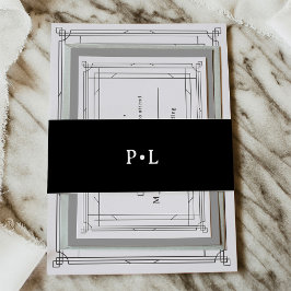 Zwarte Elegante Monogram Bruiloft Uitnodigingen Wikkel