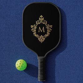 Zwarte Elegante Monogram in Vintage Nepgoud Crest Pickleball Paddle