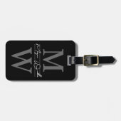 Zwarte Elegante Monogram Naam Bagagelabel (Voorkant horizontaal)
