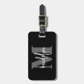 Zwarte Elegante Monogram Naam Bagagelabel (Voorkant verticaal)