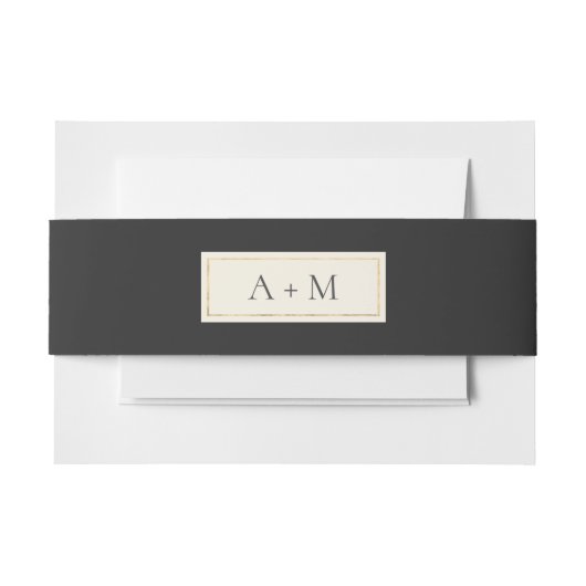 Zwarte Elegante Monogram Trouw Uitnodigingen Wikkel (Voorkant Voorbeeld)