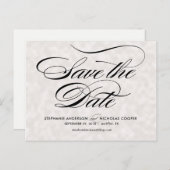 Zwarte elegante parel script bruiloft opslaan van  aankondigingskaart (Voorkant / Achterkant)