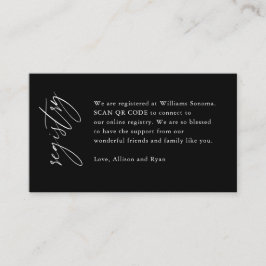 Zwarte Elegante QR-code Huwelijksregister Cadeau Informatiekaartje